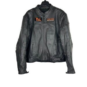 Bilt Mens Leather Motorcycle Jacket Size 52 Black With Harley Davidson Patches